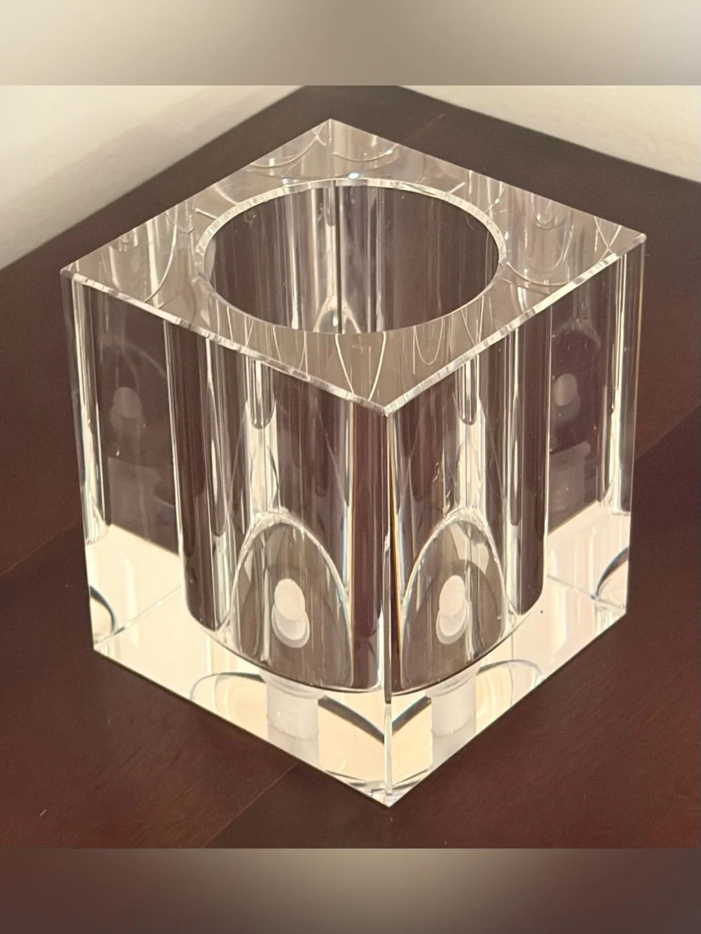 Antica Farmacista Clear Crystal Candle Holder Heavy Square Luxury Home Decor EUC